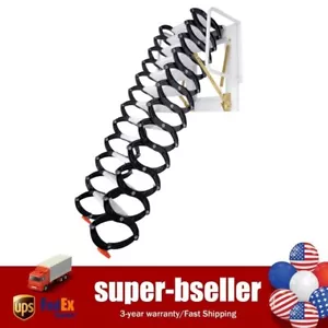 Wall Mounted Folding Ladder Black Loft Attic Stair Pull down 11 Steps Telescopic - Picture 1 of 15