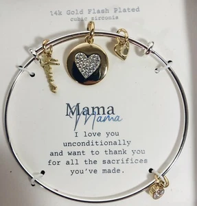 Grandma Mama Bracelet 14K Flash Silver Plated Butterfly Bangle Charm Zirconia - Picture 1 of 4