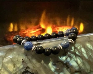 natural stone Black onyx, and lapis lazuli beaded bracelet - Picture 1 of 6