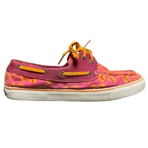 Sperry Top Sider Pink Orange Canvas Leopard Print Dock Loafer Shoes Womens 8 M - Picture 1 of 9
