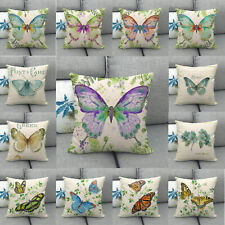 Animals Butterfly Among Flowers Linen Pillow Case Throw Cushion Cover Home Decor