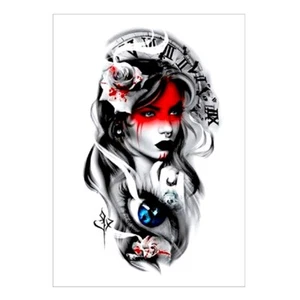 Temporäres Tattoo Dame Zeit Time Auge Rosen Klebetattoo Lady Blumen Karneval - Bild 1 von 3
