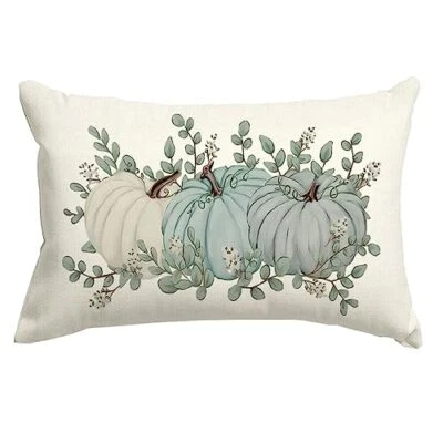  Fall Decorations Lumbar Pillow Covers 12x20 inch,Aqua Autumn Pumpkin 12" x 20" - Image 1 of 4