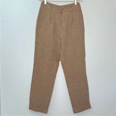 PESERICO Handmade Tailored Linen Tapered Pants Cuffed Hem front pleated Sz 10 - Image 1 of 4