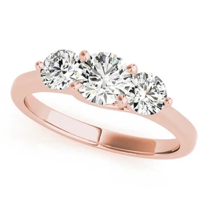 1/4 Carat Three Stone Diamond Engagement Ring Crafted In 14k Solid Gold - Picture 1 of 10