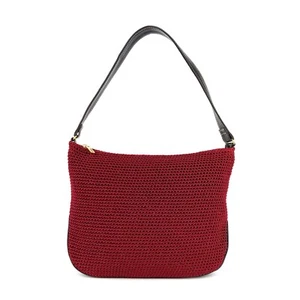 THE SAK Elliott Lucca Crochet Ergo Hobo Shoulder Bag Red Nylon-Leather Purse - Picture 1 of 10