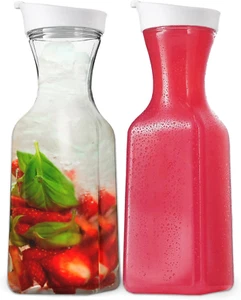 Plastic Water Pitcher with Lid - Square Clear Carafe Pitchers for Drinks, Milk, - Picture 1 of 7