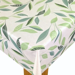 Elegant Leaf Green PVC Vinyl Wipe Clean Oilcloth Tablecloth - Picture 1 of 4