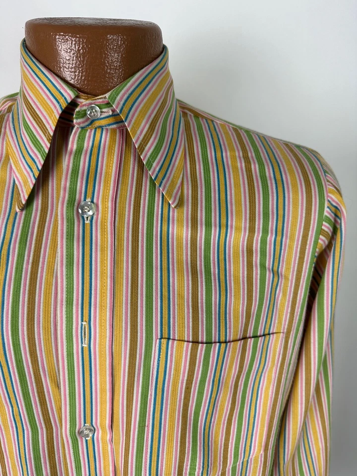 Vintage 60s Arrow Sanforized Shirt Men S Colorful Striped Long Sleeve Perma-Iron - Image 1 of 4