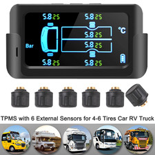 Car Truck TPMS Tire Pressure Monitor System USB/Solar Charging+6 External Sensor
