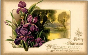 Flor de iris púrpura vintage de cumpleaños verdadero como acero puro como oro John Winsch 1913 - Imagen 1 de 3