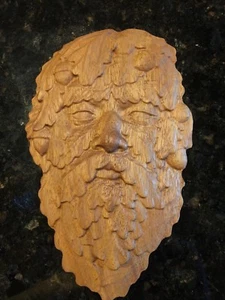 Wandbehang "Greenman 1" geschnitzt afrikanisches Teakholz - Bild 1 von 2