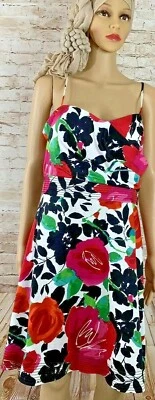 B. Smart Size 14 Colorful Empire Dress Bold Floral Padded Bodice Spaghetti Strap - Image 1 of 4