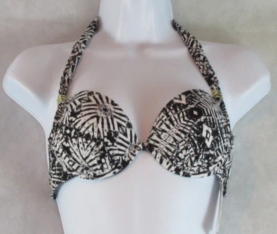 Top de bikini con aros Bar III Sand Dollar traje de baño, negro/blanco, pequeño S Foto 1 de 2