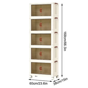 5 Tiers Stackable Storage Bins Closet Organizer Plastic Container Box With Wheel - Picture 1 of 12