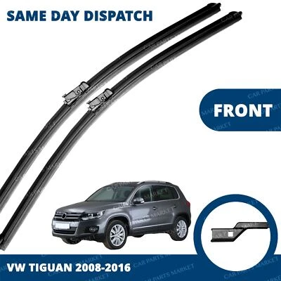 Front Windscreen 24" 20" Flat Aero Wiper Blades Pair for VW Tiguan 2008-2016 - Image 1 of 4