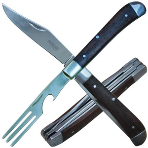 Haller Camping Taschenmesser mit Pakkaholzgriff Camping-Besteck inkl. Lederetui - Bild 1 von 8