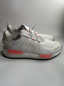 adidas Mens 10.5 NMD_V3 BOOST Shoes Cloud White/Grey/Core Black/Red GX2089 NEW - Picture 1 of 8