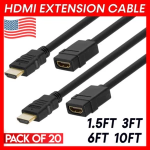 HDMI Extension Cable 2 Pack Male to Female HDMI Cable Extender Adapter 3D 4K 2K - Picture 1 of 11