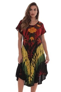 Womens 100% Rayon Short Sleeve Umbrella Stylish Summer Dress Small Rasta - Picture 1 of 2