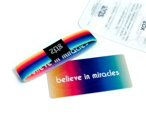 ZOX **BELIEVE IN MIRACLES** Silver Single Small Wristband w/Card NIP - Picture 1 of 3