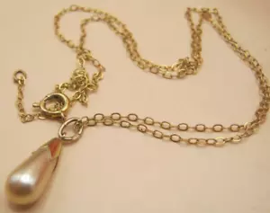 Vintage / Antique 9ct Gold Faux Pearl Necklace Pendant Chain - Picture 1 of 4