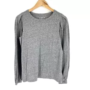 LOFT Top Size XS Womens Gray Pleated Long Sleeve Cotton Knit T Shirt Crew Tee - Picture 1 of 9