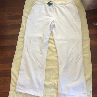 LANDS' END Womens Cotton/Fleece Drawstring SweatPant WHITE- L (14-16) READ BELOW - Image 1 of 4