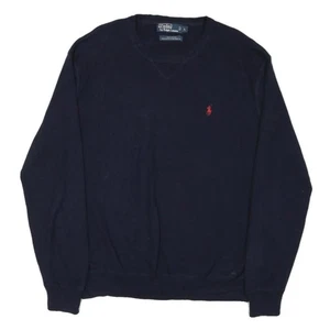 Jersey Polo Ralph Lauren Para Hombres Azul Marino Mezcla de Algodón Liso Cuello Redondo L Clásico - Imagen 1 de 6