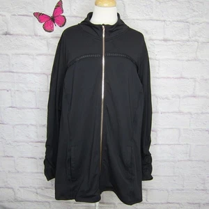 Lane Bryant LIVI Black Pleat Trim Track Jacket Ruched Pockets Gold Zip sz. 26/28 - Picture 1 of 7