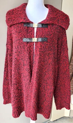 Suéter Michael Kors Mujer Grande Rojo Boucle Cárdigan Hygge Rústico Cottagecore Foto 1 de 4