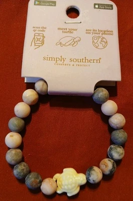 Simply Southern Track Bracelet Turtle Pink  & Natural Stretch Beaded Bracelet - Image 1 of 4