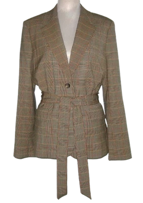 Ralph Lauren Wool Blend PLAID Belted BLAZER Jacket Women Size 8 MSRP$345 NWT - Image 1 of 4