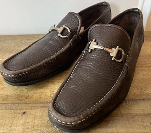 Salvatore Ferragamo Men's Brown Pebbled Leather Horse Bits Loafers 9D For Resole - Picture 1 of 23