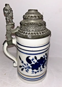 Antigua cerveza alemana Stein - cerámica con tapa de peltre - Imagen 1 de 8