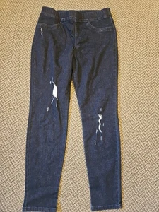 HUE STUDIO Women's Distressed Denim Mid Rise Leggings Midnight Rinse Size M 165 - Picture 1 of 6