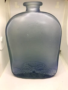 Blue Frosted Glass Bottle Vase  Flat 8" x 5.5" x 1.5" - Picture 1 of 7