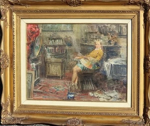 Giovanni Panza ( Miseno 1894 -Napoli 1989 ) Nello studio del pittore. Olio tela - Imagen 1 de 21