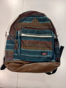 Dickies Backpack Student Padded Shoulder Straps Zip Book Bag Striped Blue Brown - Picture 1 of 7