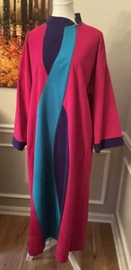 Vintage 70s Vanity Fair Bright Mod Color Block Velour Zip Robe House Coat Size M - Picture 1 of 11