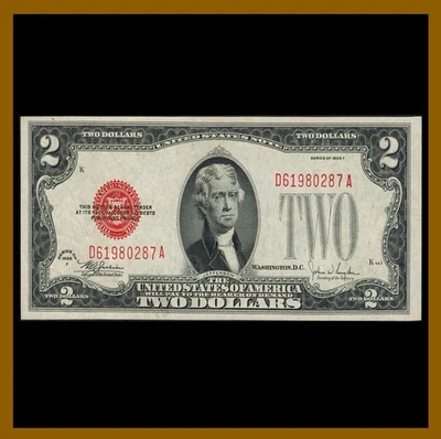 Billete de dos dólares 1928 F $2 de curso legal sello rojo moneda de Estados Unidos Au Foto 1 de 2