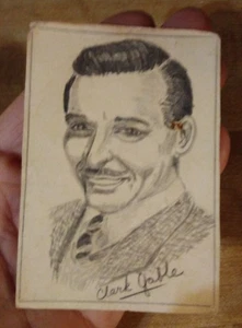 Cartera de dibujo a lápiz CLARK GABLE tamaño 3,5x2,5" de colección única dibujada a mano original mini - Imagen 1 de 6