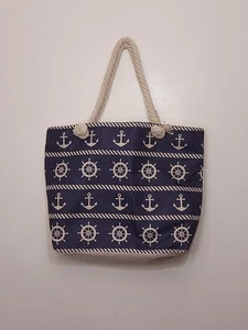 Bolso de hombro de lona con tema náutico sin marca con cremallera completa con asas de cuerda - Imagen 1 de 9