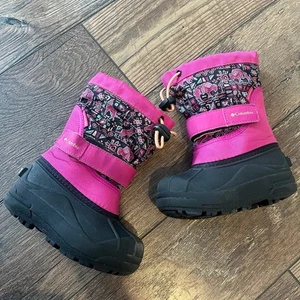 Columbia PowderBug Plus II Print PINK Black Print Snow Boots Toddler Size 9 - Picture 1 of 8