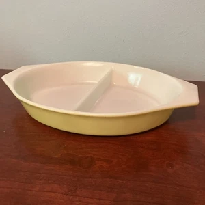 Vintage Pyrex Yellow 1 -1/2 Qt Quart Oval Divided Casserole Split Dish No Lid - Picture 1 of 10