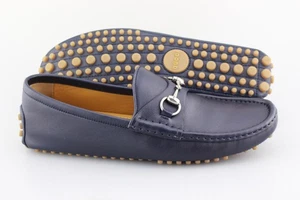 Men's GUCCI 'Damo Horsebit' Navy Blue Leather Loafers Size US 9.5 GUCCI 9 - Picture 1 of 7