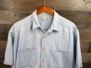 Vintage GUESS Jeans Shirt Mens Large Blue Denim Button Front Made in USA 90s - Picture 1 of 12