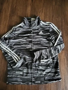Adidas Track Jacket Youth Medium 10-12 Full Zip Black Gray with White Stripes - Picture 1 of 4