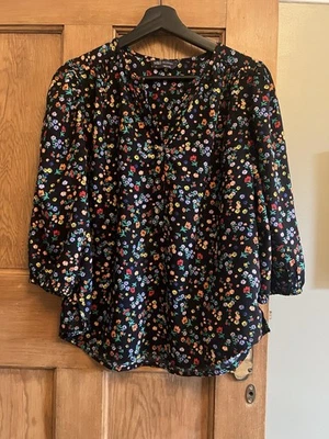 M&S Women's Floral Print Blouse Size UK 12 Long Sleeve Black Ditsy Print - Image 1 of 4