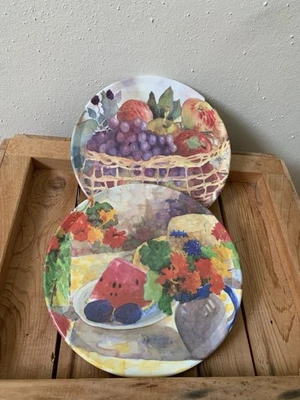Juego de 2 soportes para platos calientes trivets redondos de melamina con diseños de frutas Foto 1 de 4